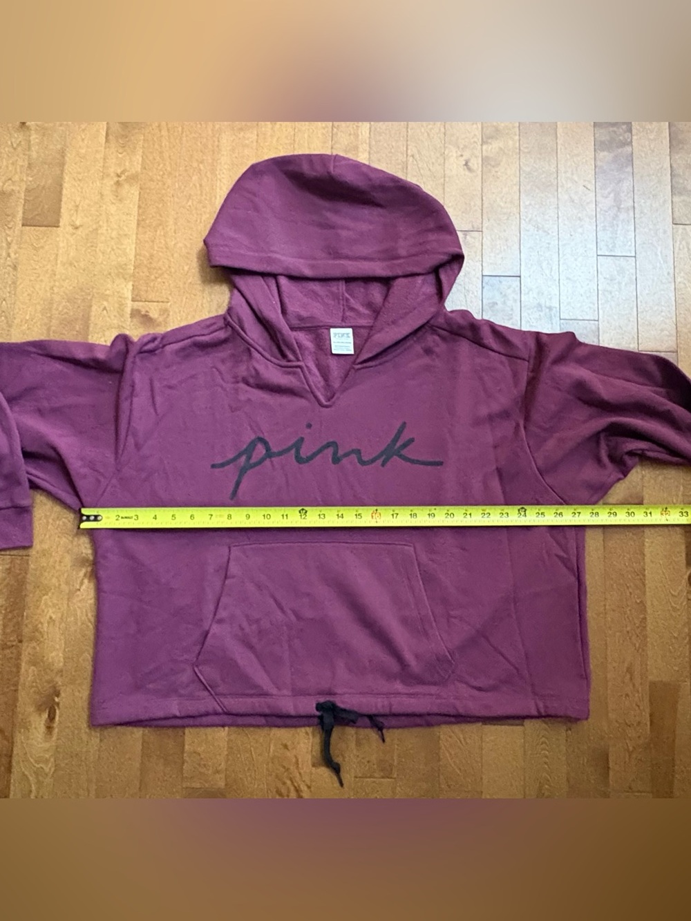 PINK Victoria’s Secret Campus Maroon Burgundy Cinch Hem V-Neck Hoodie XXL - Picture 6 of 8
